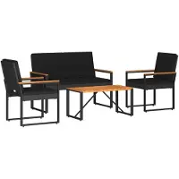 vidaXL Buitenmeubels set met kussen 4 pcs Zwart poly rattan