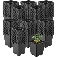 Garronda Set van 200 vierkante kunststof kweekpotten met drainagegaten voor tuin (Zwart, 11 x 11 x 12 cm (1L)) GD-KW-S