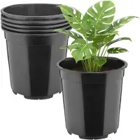 Garronda Set van 5 hoge ronde kunststof bloempotten met drainagegaten (Zwart, Ø21 x 20 cm (5L)) GD-KW-RH