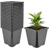 Garronda Set van 20 hoge vierkante kunststof kweekpotten met drainagegaten voor tuin (Zwart, 20 x 20 x 23 cm (5,6L)) GD-KW-HS