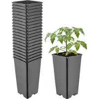 Garronda Set van 20 hoge vierkante kunststof kweekpotten met drainagegaten voor tuin (Zwart, 11 x 11 x 21,5 cm (2L)) GD-KW-HS