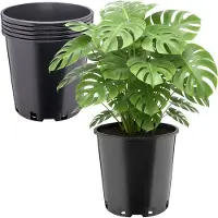 Garronda Set van 5 hoge ronde kunststof bloempotten met drainagegaten (Zwart, Ø26 x 26 cm (12L)) GD-KW-RH