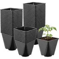 Garronda Set van 50 afgeronde vierkante kunststof kweekpotten met drainagegaten voor tuin (Zwart, 14 x 14 x 14 cm (2L)) GD-KW-SR