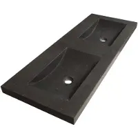 Brauer Magma Wastafel - 120 cm - met 2 Spoelbakken en 0 Kraangaten - Natuursteen Basalt Antraciet