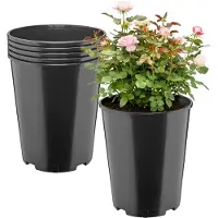Garronda Set van 5 ronde kunststof bloempotten met drainagegaten voor tuin (Zwart, Ø22 x 25,5 cm (7L)) GD-KW-RR