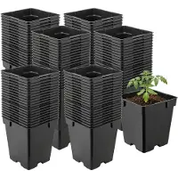 Garronda Set van 100 vierkante kunststof kweekpotten met drainagegaten voor tuin (Zwart, 11 x 11 x 12 cm (1L)) GD-KW-S