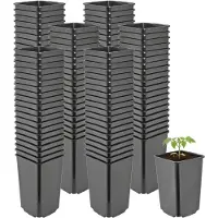 Garronda Set van 100 hoge vierkante kunststof kweekpotten met drainagegaten voor tuin (Zwart, 9 x 9 x 14 cm (0,8L)) GD-KW-HS