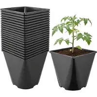 Garronda Set van 20 afgeronde vierkante kunststof kweekpotten met drainagegaten voor tuin (Zwart, 15,7 x 15,7 x 16 cm (3L)) GD-KW-SR