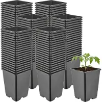 Garronda Set van 100 hoge vierkante kunststof kweekpotten met drainagegaten voor tuin (Zwart, 11 x 11 x 15,5 cm (1,25L)) GD-KW-HS