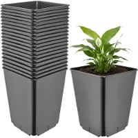 Garronda Set van 20 hoge vierkante kunststof kweekpotten met drainagegaten voor tuin (Zwart, 16 x 16 x 20 cm (3,5L)) GD-KW-HS