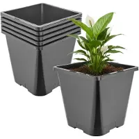 Garronda Set van 5 hoge vierkante kunststof bloempotten met drainagegaten voor tuin (Zwart, 20 x 20 x 23 cm (5,6L)) GD-KW-HS