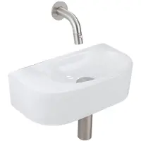 Qeramiq Fuente fonteinset – halfrond – 40x21.5x12 cm – keramiek wit glans – kraan geborsteld RVS SW1210762/SW696207/SW696217/SW1108829