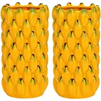 Atmosphera Bloemenvaas banaan - 2x - geel - D12 x H22 cm - keramiek - vaas