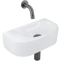 Qeramiq Fuente fonteinset – halfrond – 40x21.5x12 cm – keramiek wit glans – zonder kraangat – kraan gunmetal SW1210762/SW769487/SW767295/SW1108831