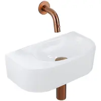 Qeramiq Fuente fonteinset – halfrond – 40x21.5x12 cm – keramiek wit glans – geborsteld koperen kraan SW1210762/SW799405/SW799403/SW1108832