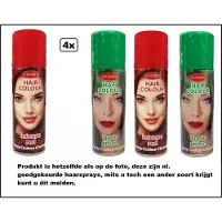 Goodmark 4x Haarverf/haarspray groen-rood 125 ml - Intense red and Apple green - Word bezorgd in doos ivm beschadeging - Festival thema feest carnaval haar kleurspray party