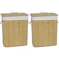 Gerimport Wasmand van bamboe Irka - 2x - 60 liter - 30 x 40 x 50 cm - met deksel / binnenvoering - opvouwbaar