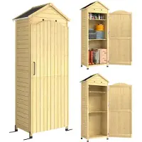 Outsunny Tuinopbergschuur-Sparrenhout, gegalvaniseerd metaal-85L x 58B x 213H cm-Natuurlijk hout