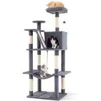 Costway Kraboom, 158 cm, kattenboom met plateaus, kattenhol, hangmat, helling, sisal krabpalen, bal & touw, katten toren klimboom (grijs)