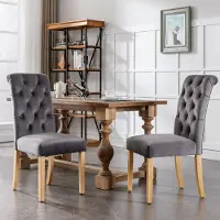 Sweiko Samt eetkamerstoelen, set van 2, met eiken poten, knoopdetail, chromen poten. Geschikt als slaapkamerstoel, keukenstoel, woonkamerstoel, lounge stoel of recreatiestoel, kleur grijs