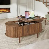 MODFU Salontafel - Verstelbaar Tafelblad En Opbergruimte - Vintage - Woonkamer - MDF - Walnootkleur - 100 X 48 X 53,5 Cm