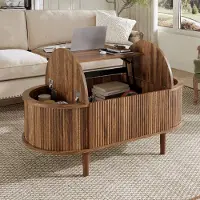 OKWISH Salontafel – Verstelbaar Tafelblad Met Opbergruimte – Voor Woonkamer En Klein Wonen – MDF Walnoot – 100x48x53,5 cm