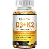Menxi Vitamine D3 5000 IE & K2 200 mcg (120 capsules) Voedingssupplement, Botten, Spieren, Gewrichten, Immuunsysteem, Hart, Tanden, Stemming
