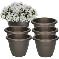 PlasticForte Plantenpot - 6x - antraciet - rond - kunststof - 18 x 13 cm - bloempot voor buiten
