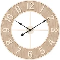 Happiq Ronde Wandklok 60 cm - Grote Stille Wandklok met Houtnerf Design - Niet-Tikkend Uurwerk - Voor Woonkamer & Kantoor