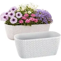 Prosperplast Plantenbak Splofy - 2x - wit - voor buiten - 40 x 18 x 14 cm - buiten - kunststof