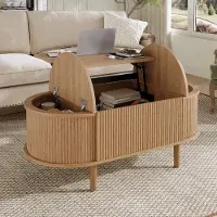 MODFU - Salontafel - Verstelbaar Tafelblad En Opbergruimte - Vintage - Woonkamer - MDF - Eikenkleur - 100 X 48 X 53,5 Cm
