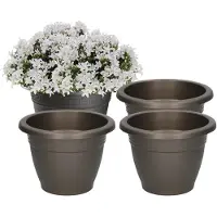 PlasticForte Plantenpot - 4x - antraciet - 14 cm - 1L - kunststof - voor buiten