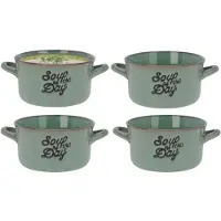 Excellent houseware Soepkommen/serveer schaaltjes - 8x - porselein - 500ml - groen - met oor