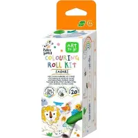 Haku Yoka: MINI KLEURROL KIT / SAFARI 12x200cm, inclusief 4 krijtjes en stickers, afscheurbaar, in bijenwas (10%), in doos 6,2x6,2x19,6cm, 3+