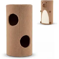 Costway Krabpaal, diameter 35 cm, 66 cm hoog, kattenhuis met sisal krabmat, 2 kattenholletjes, kattenbed, krabpaal, geschikt voor katten tot 15 kg, bruin