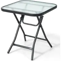Helloshop26 Tuin tafels - - 46,5x46,5x42 cm - Opvouwbaar - Tempered glass blad - Zwart
