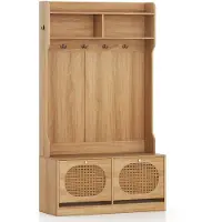 Helloshop26 Entree kapstok - - 4 in 1 - Bank met opklapbare lades - Bruin hout - 101,5x40x180 cm
