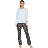 Bellivalini Dames Pyjama - Lange mouwen - Lange broek - Katoen - BLV-BLV50-167-PJ - Blauw Grafiet Sterren - M