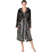 Bellivalini Dames Badjas met Capuchon - Wasmachine bestendig - Polyester - Grafiet - S - BLV-BLV50-168-DG