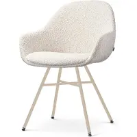 Nolon Noa-Mae Eetkamerstoel Bouclé Beige - Beige Onderstel - Scandinavisch - Stoffen - Armleuning - Comfortabel