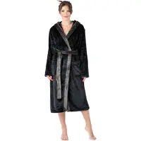 Bellivalini Dames Badjas met Capuchon - Wasmachine bestendig - Polyester - Zwart - L - BLV-BLV50-168-DG