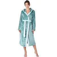 Bellivalini Dames Badjas met Capuchon - Wasmachine bestendig - Polyester - Zeegroen - XL - BLV-BLV50-168-DG