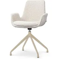 Nolon Nola-Eef Draaibare Eetkamerstoel Bouclé Beige - Beige Onderstel - Armstoel - Comfortabel - Japandi