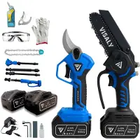 Visaly Triple Snoeiset 3-in-1 - Elektrische Snoeischaar + Mini Kettingzaag + Telescopische Steel - Incl. Opberkoffers + 4 accu's
