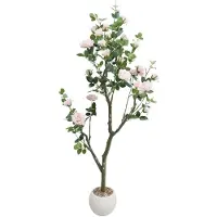 Happiq Kunstmatige rozenbloembomen - Voor woonkamer of kantoor - Decoratieve faux rozenplant met groene bladeren - 150 cm, roze - Light Roze