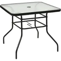 Helloshop26 Tuintafels - - Vierkant 81x81x71 cm - Gehard glazen blad - Parasolopening - Zwart metalen frame