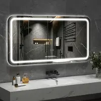 Puluomis badspiegel, 120x60 cm, met anti-condensfunctie, 3 kleurenverlichting, dimbare helderheid, badkamerspiegel IP44, spatwaterdicht, zwarte rand