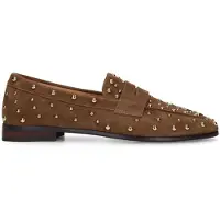 Manfield Bruine suède loafers met studs | Maat 42