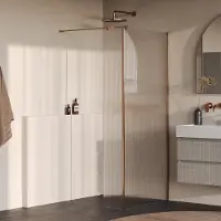 Brauer Oblivion inloopdouche ribbelglas 90cm met 30cm zijwand koper geborsteld PVD