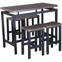 Meublorama Set hoge tafel NIMES met 4 krukken – Donker hout en zwart metaal – Moderne industriële stijl